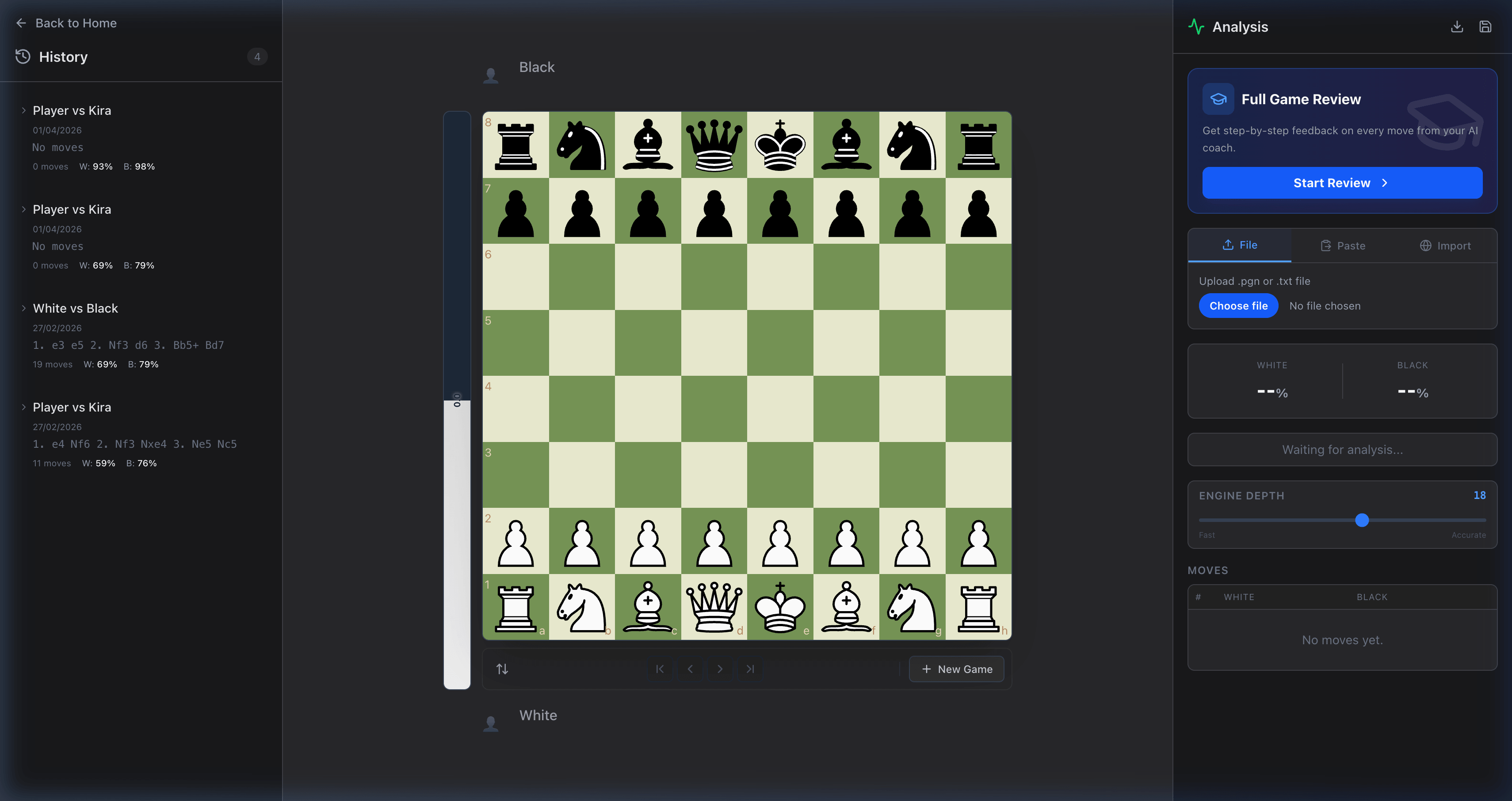 Game Analysis screen