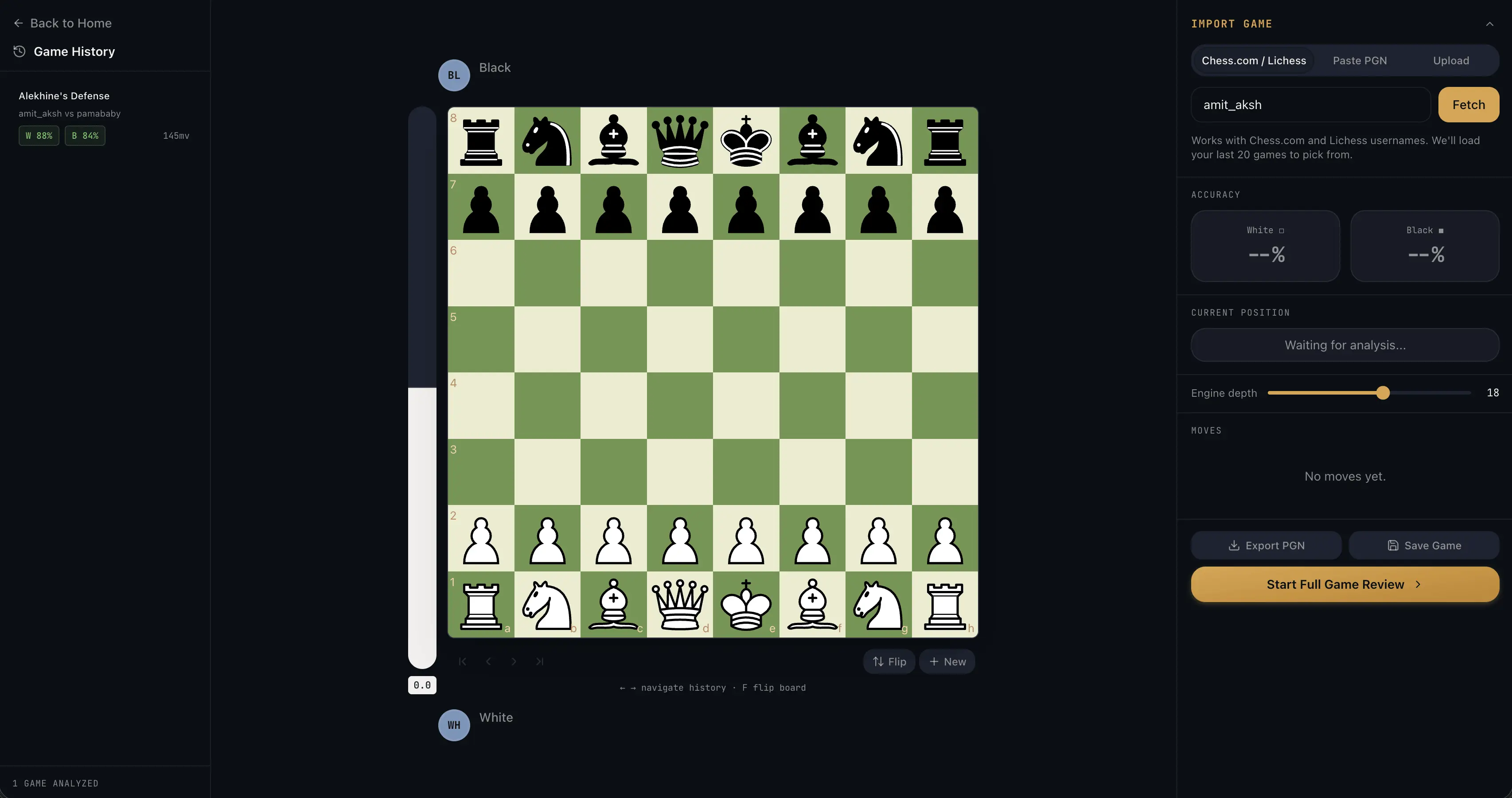 Game Analysis screen